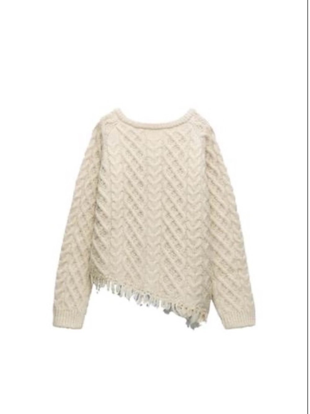 Zara Cream Cable-Knit Fringe Crewneck Sweater - can be worn two ways